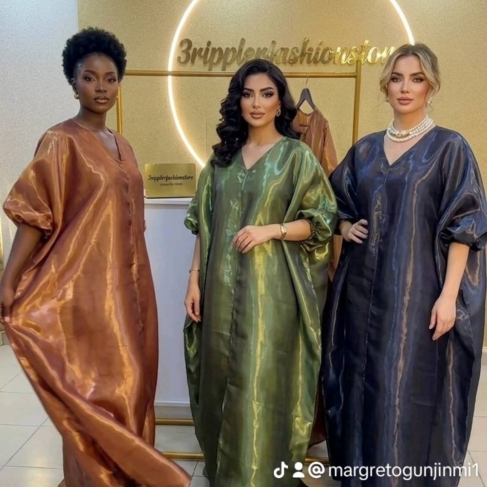 Satin Caftan Dress in Copper, Olive, and Midnight